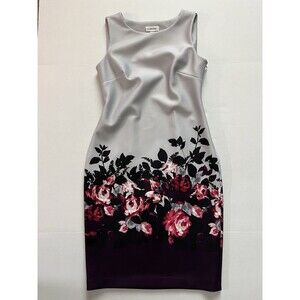 Calvin Klein Dress Womens Size 6 Gray Floral Sheath Sleeveless Stretch Cocktail